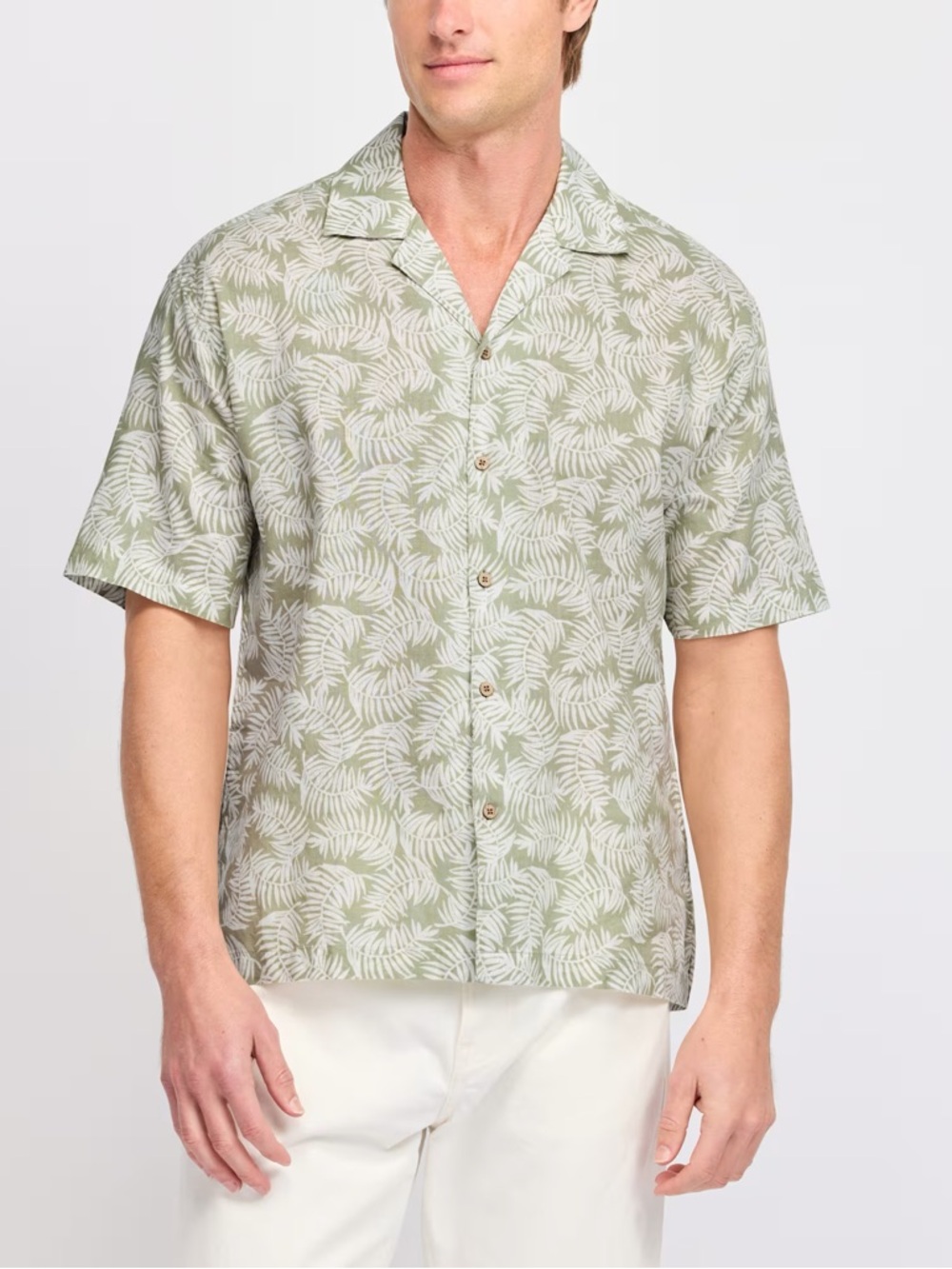 Report Collection Palm Leaves Linen Camp Shirt - XL